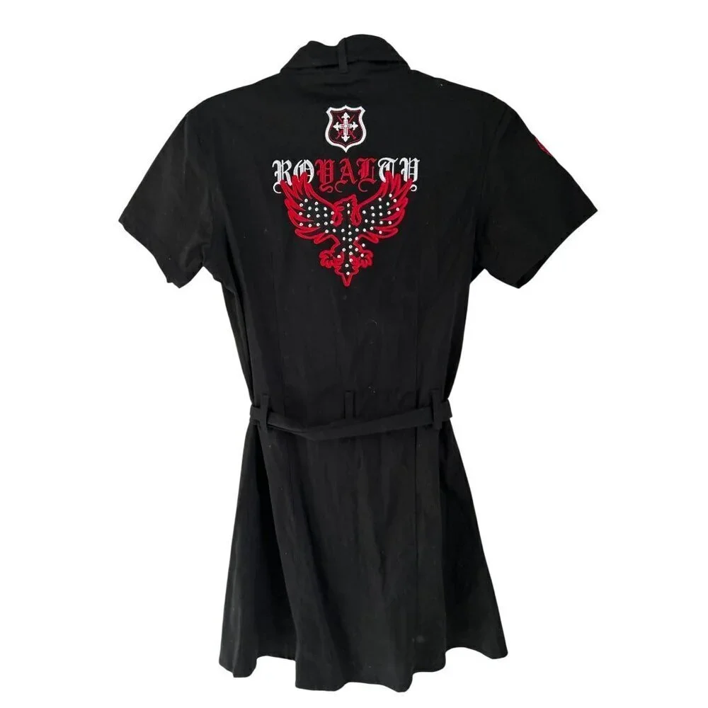 Raw Blue Womens Black Military-Inspired Shirt Dress With Red Embroidery Button F - Picture 2 of 9